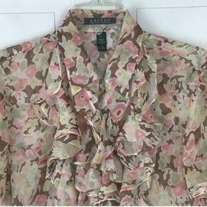 Ralph Lauren Floral Sheer Top Peach and Brown